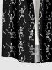Halloween Skeleton Print Buttons Pocket Shirt For Men -  