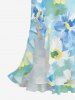 Flowers Watercolor Print Hawaii Ruffles Split Surplice Dress -  