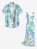 Flowers Watercolor Print Hawaii Ruffles Split Surplice Dress -  