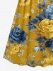 Robe caraco cache-cœur hawaïenne à imprimé fleurs et feuilles - Deep Yellow 3X