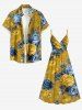 Robe caraco cache-cœur hawaïenne à imprimé fleurs et feuilles - Deep Yellow 3X