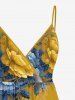 Robe caraco cache-cœur hawaïenne à imprimé fleurs et feuilles - Deep Yellow 3X