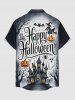 Halloween Pumpkin Ghost Spider Bat Castle Print Buttons Pocket Shirt For Men -  