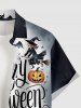 Halloween Pumpkin Ghost Spider Bat Castle Print Buttons Pocket Shirt For Men -  