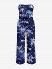 Coconut Tree Mountain Print Hawaii Pocket Jumpsuit with Removable Belt and Shoulder Strap -  