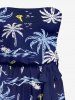 Coconut Tree Mountain Print Hawaii Pocket Jumpsuit with Removable Belt and Shoulder Strap -  