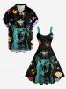 Cat Planet UFO Print A Line Dress -  