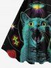 Cat Planet UFO Print A Line Dress -  