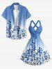 Flower Leaf Ombre Print Hawaii Halter Crisscross Strappy A Line Dress -  