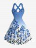 Flower Leaf Ombre Print Hawaii Halter Crisscross Strappy A Line Dress -  