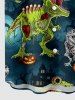 Halloween Skeleton Dinosaur Pumpkin Bat Castle Tree Print Button Pocket Shirt For Men -  