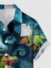 Halloween Skeleton Dinosaur Pumpkin Bat Castle Tree Print Button Pocket Shirt For Men -  