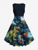 Halloween Skeleton Dinosaur Pumpkin Bat Castle Tree Print Vintage Swing A Line Dress -  