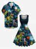Halloween Skeleton Dinosaur Pumpkin Bat Castle Tree Print Vintage Swing A Line Dress -  