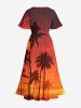 Coconut Tree Ombre Dusk Print Hawaii Split Pocket A Line Midi Dress -  