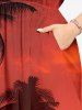 Coconut Tree Ombre Dusk Print Hawaii Split Pocket A Line Midi Dress -  