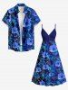 Robe trapèze portefeuille à imprimé hawaïen fleurs, feuilles et branches -  S