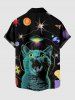 Cat Planet UFO Print Button Pocket Shirt For Men -  