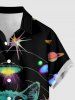 Cat Planet UFO Print Button Pocket Shirt For Men -  