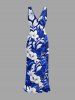Flowers Leaf Print Hawaii Ruffles Split Surplice Dress -  