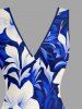 Flowers Leaf Print Hawaii Ruffles Split Surplice Dress -  