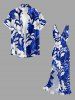 Flowers Leaf Print Hawaii Ruffles Split Surplice Dress -  