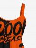 Halloween Pumpkin Bat Castle Tree Colorblock Print Tank Dress(Adjustable Shoulder Strap) -  