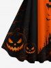 Halloween Pumpkin Bat Castle Tree Colorblock Print Tank Dress(Adjustable Shoulder Strap) -  