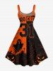 Halloween Pumpkin Bat Castle Tree Colorblock Print Tank Dress(Adjustable Shoulder Strap) -  