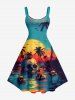 Skulls Coconut Tree Sun Seascape Print Hawaii Tank Dress(Adjustable Shoulder Strap) -  