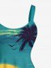Skulls Coconut Tree Sun Seascape Print Hawaii Tank Dress(Adjustable Shoulder Strap) -  