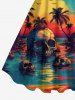 Skulls Coconut Tree Sun Seascape Print Hawaii Tank Dress(Adjustable Shoulder Strap) -  