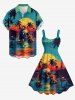 Skulls Coconut Tree Sun Seascape Print Hawaii Tank Dress(Adjustable Shoulder Strap) -  