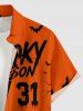 Halloween Pumpkin Bat Castle Tree Colorblock Print Buttons Pocket Shirt For Men -  