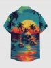 Skulls Coconut Tree Sun Seascape Print Buttons Pocket Hawaii Shirt For Men -  