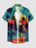 Skulls Coconut Tree Sun Seascape Print Buttons Pocket Hawaii Shirt For Men -  