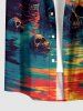 Skulls Coconut Tree Sun Seascape Print Buttons Pocket Hawaii Shirt For Men -  