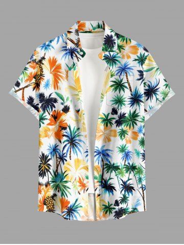 Chemise hawaïenne pour homme à imprimé coloré cocotiers et ananas, avec boutons et poche - ORANGE - 6XL