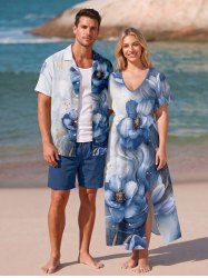 Flower Ink Painting Print Matching Hawaii Beach Outfit For Couples -  