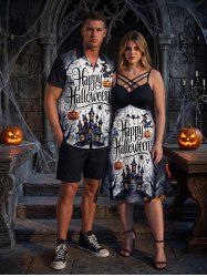 Halloween Pumpkin Ghost Spider Bat Castle Print Matching Outfit For Couples -  