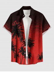 Coconut Tree Sea Print Hawaii Button Pocket Shirt For Men -  