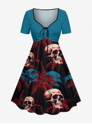 Coconut Tree Skulls Print Hawaii Cinched A Line Dress -  