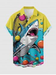 Shark Ocean Ball Sea Print Hawaii Button Pocket Shirt For Men -  