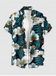 Flowers Tropical Leaf Print Buttons Pocket Hawaii Shirt For Men -  