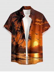 Coconut Tree Bird Sun Seascape Print Buttons Pocket Hawaii Shirt For Men -  