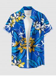 Flowers Leaf Print Buttons Pocket Hawaii Shirt For Men -  