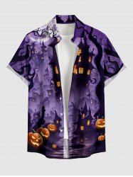 Chemise homme à boutons et poche, à imprimé château, citrouille et lune d'Halloween. - Concorde 4XL