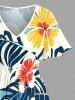 Robe midi ligne A à poches fendues, imprimé hawaïen de feuilles tropicales, fleurs et vagues marines - Bleu clair 1X