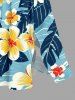 Robe midi ligne A à poches fendues, imprimé hawaïen de feuilles tropicales, fleurs et vagues marines - Bleu clair 1X