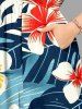 Robe midi ligne A à poches fendues, imprimé hawaïen de feuilles tropicales, fleurs et vagues marines - Bleu clair 1X